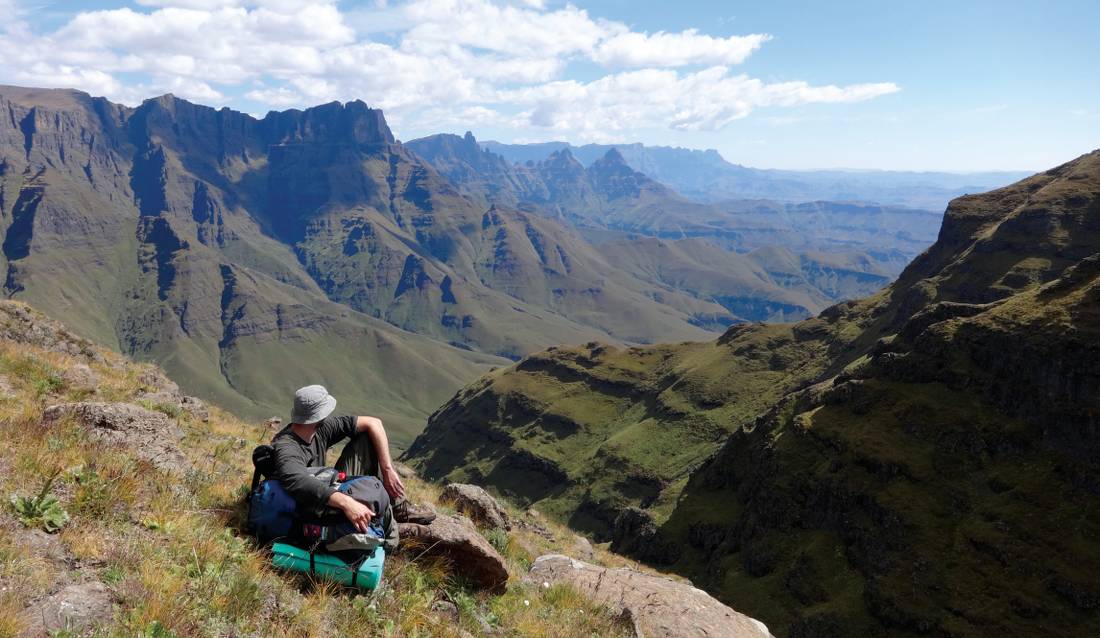 Walking in the Drakensberg Ranges on the Drakensberg Traverse trip.