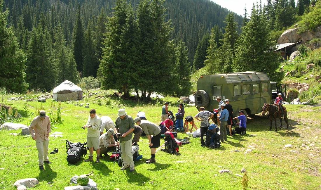 Taking a break in a picturesque gorge in the Celestial Mountains